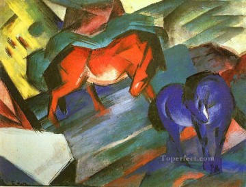  rojos Obras - Expresionista de caballos rojos y azules.